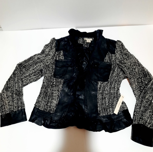 Vertigo Paris Jackets & Blazers - Vertigo Paris Tweed jacket, faux leather ruffled trim NWT!